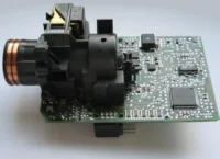 A close up of the electronic components on a circuit board