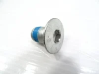 A close up of a screw with a blue ring